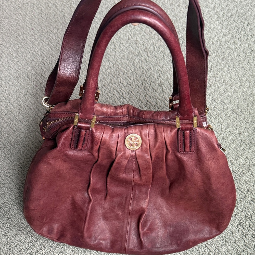Tory Burch Deep Burgundy Buttery Genuine Leather Shoulder Bag